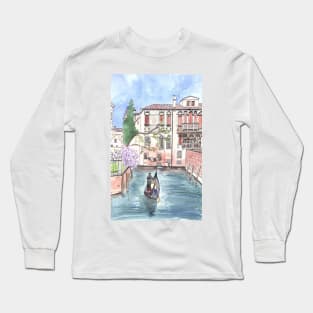 "Gondola in Venice" Watercolor and ink Illustration Long Sleeve T-Shirt